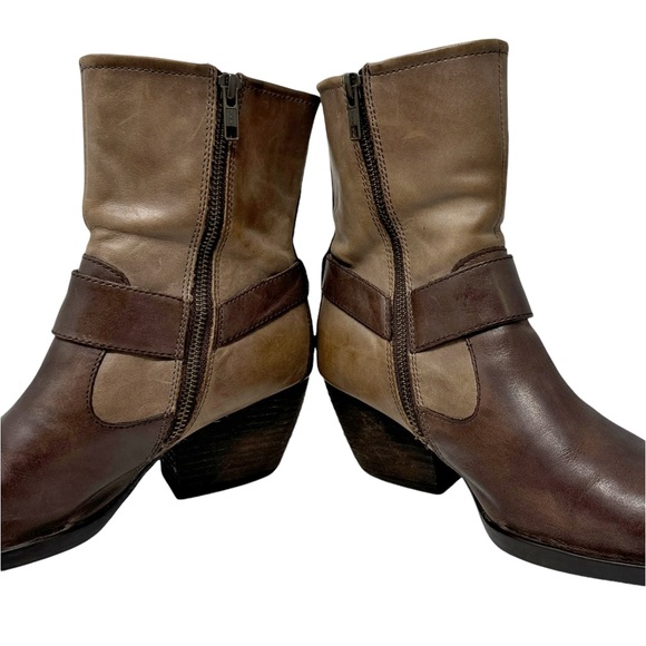 Born Nevica Two Tone Leather Western Block Heel Boots Espresso Antilope Size 6 - Picture 5 of 11